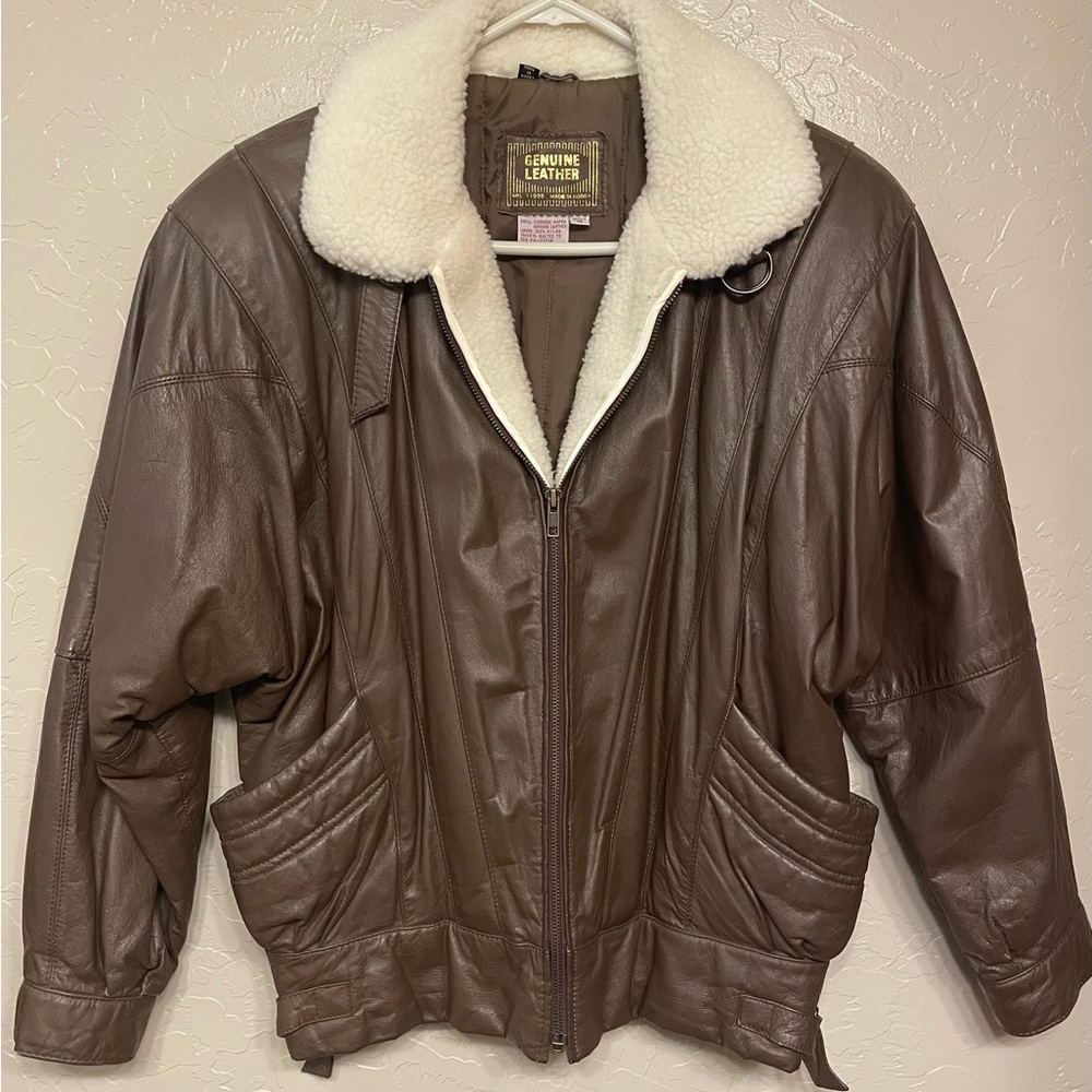 Brown Bomber Jacket With Shearling Collar - image 1
